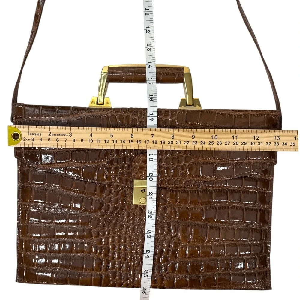 Vintage Vivaci‎ Brown Faux Alligator Croc Embossed Attache Handbag 80s Rare EUC